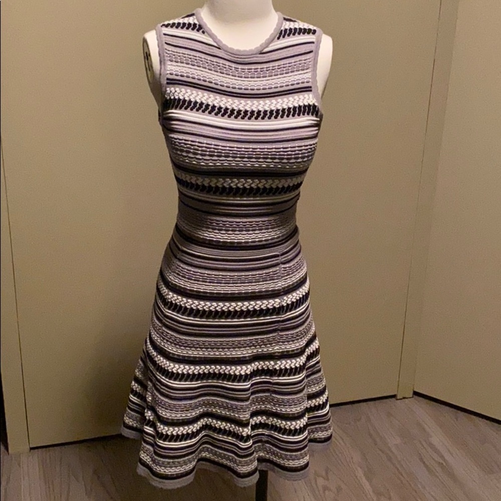 Torn by Ronny Kobo Lavender, Black & White Striped Knit Midi Dress